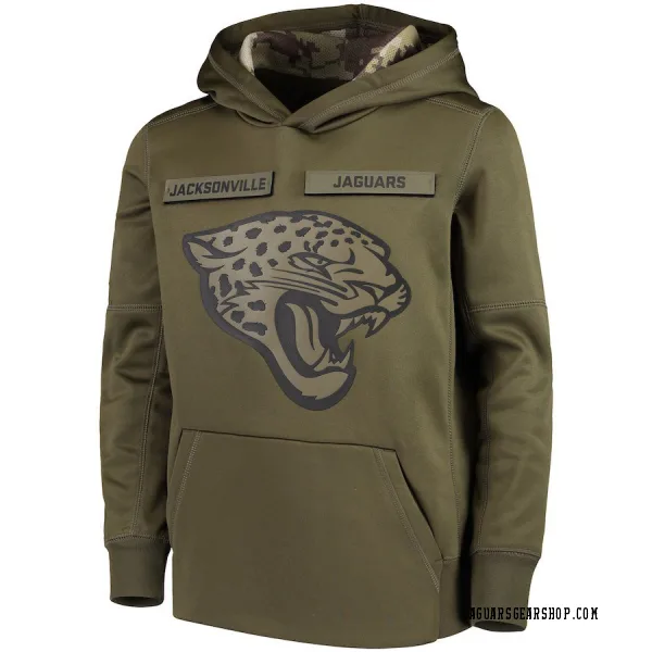 Youth Jacksonville Jaguars Green 2018 Salute to Service Pullover Performance Hoodie