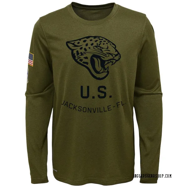 Youth Jacksonville Jaguars Legend Olive 2018 Salute to Service Performance Long Sleeve T-Shirt
